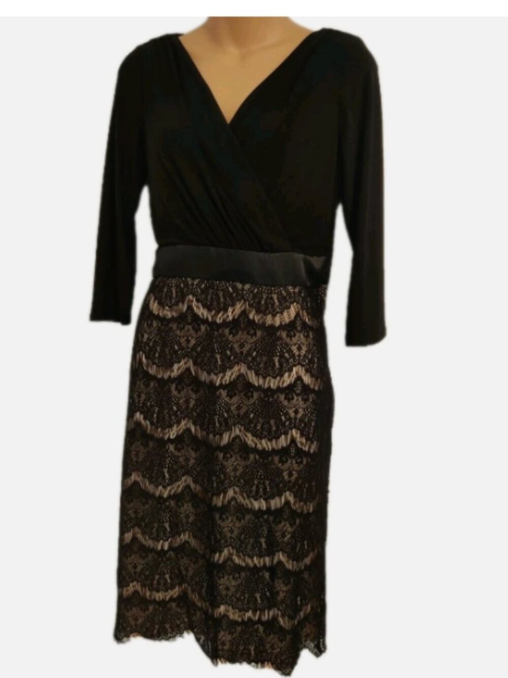 Evan Picone Sz 12 Black Lace Overlay Dress V neck